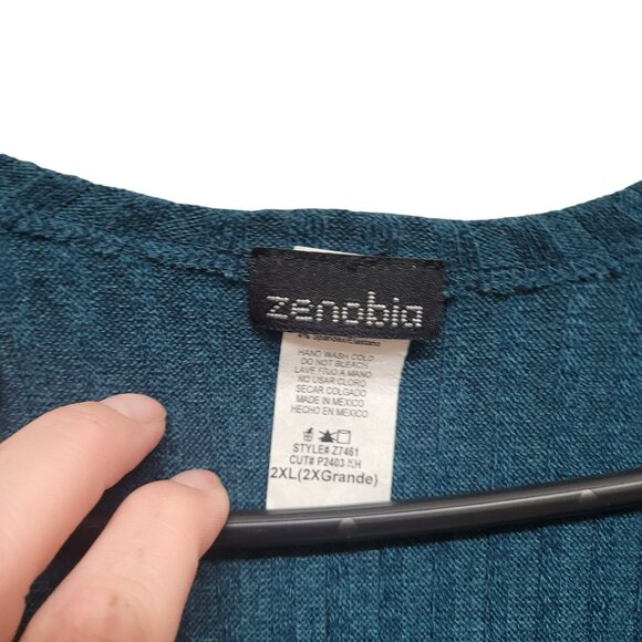 Zenobia Womens 2XL Cardigan Teal Blue Soft Ribbed Knit Side Slits Open Front - Picture 10 of 14